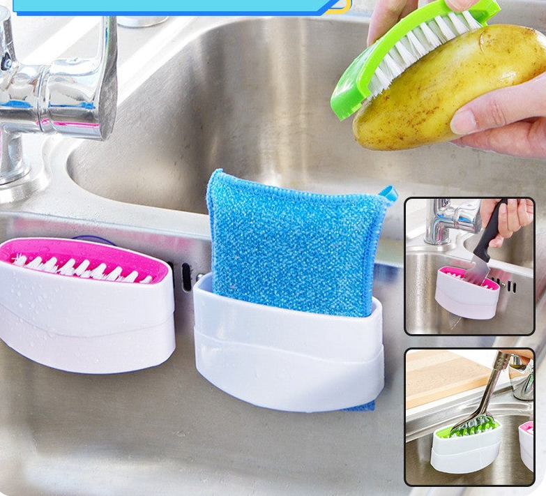 🧽 Brosse de Nettoyage 3-en-1 pour Cuisine avec Ventouse